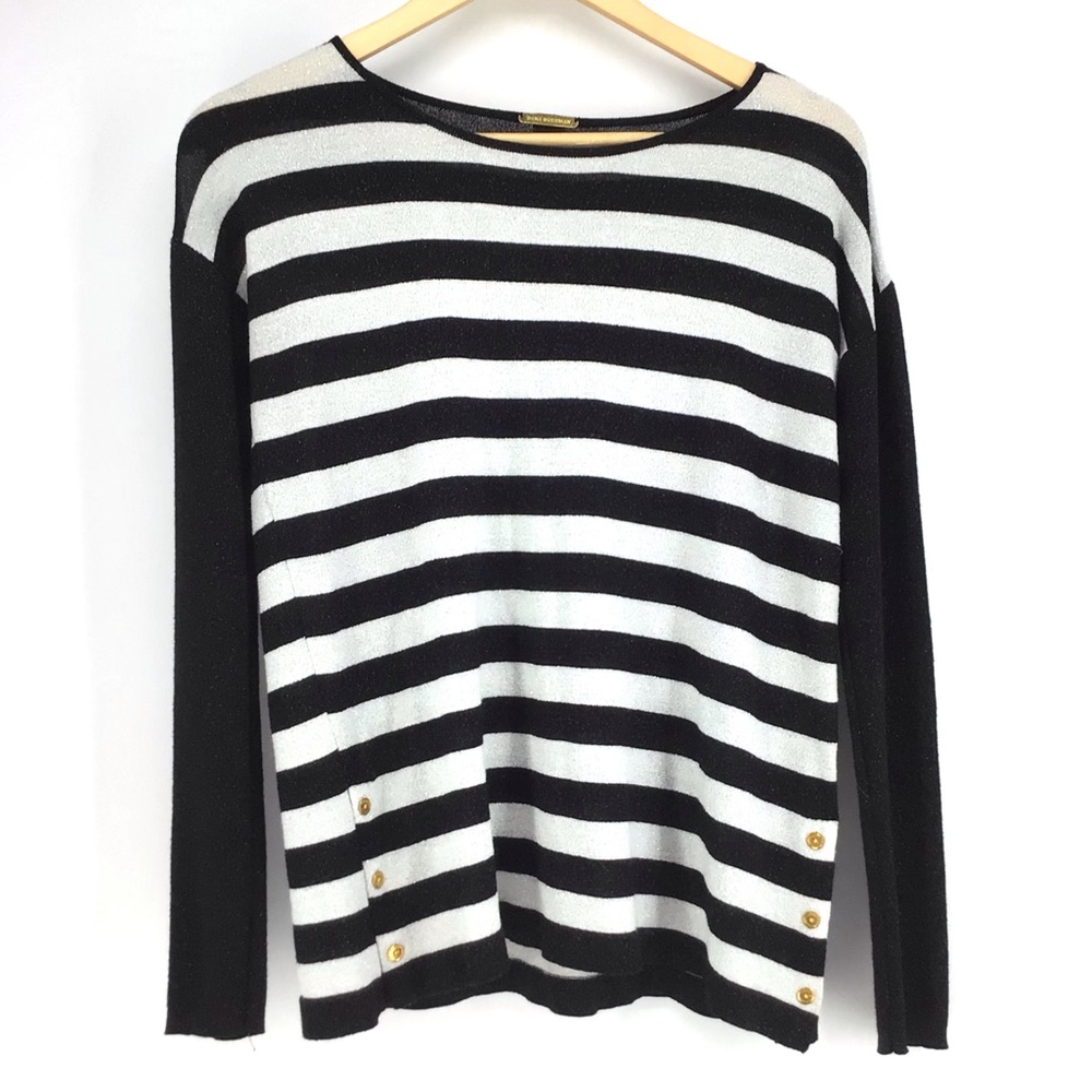 Tana Buchman Black White Striped Long Sleeve Top
